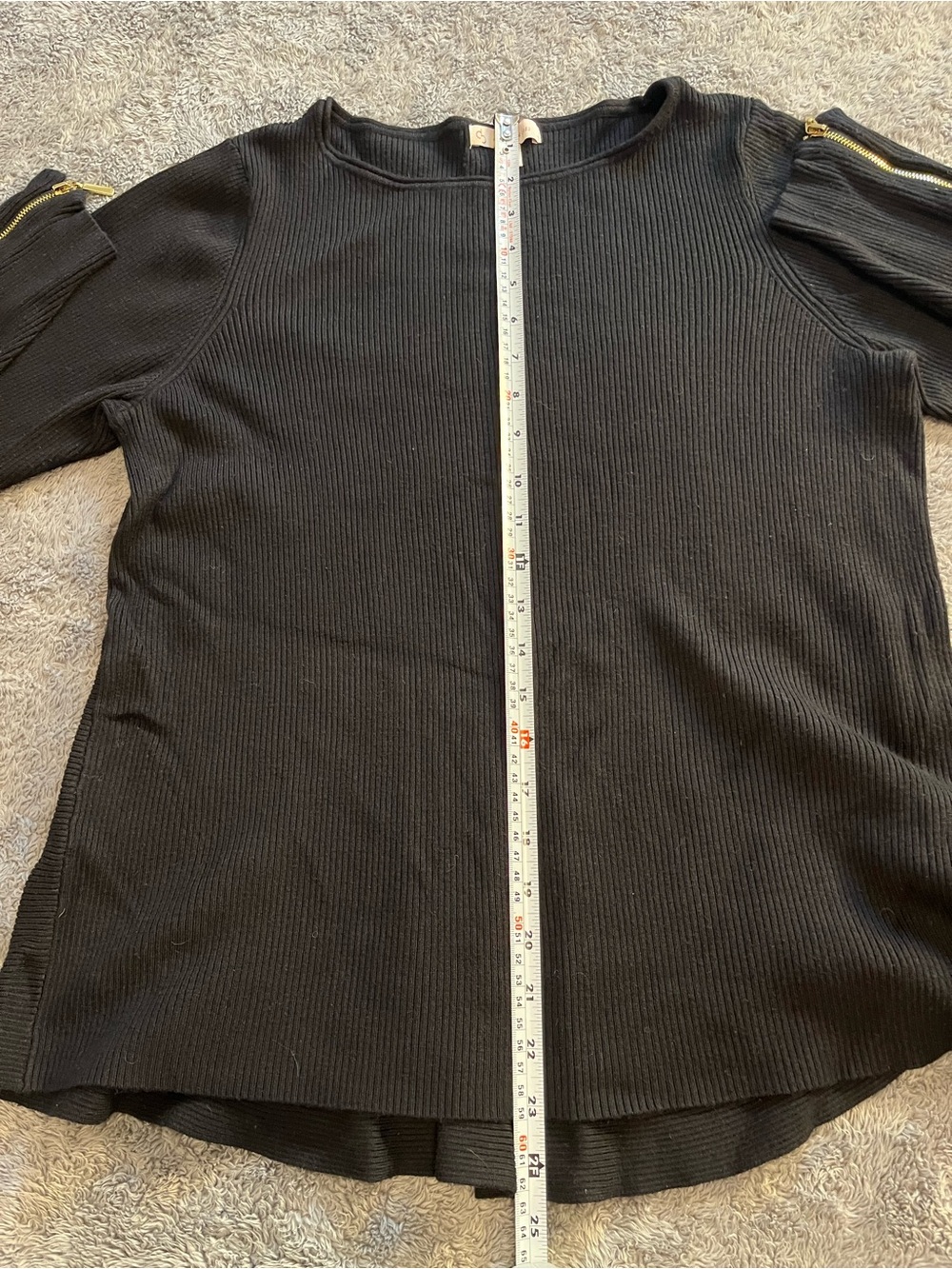 DB Black Ribbed Long Sleeve Sweater with Gold Zipper Sleeve Detail SZ 1X